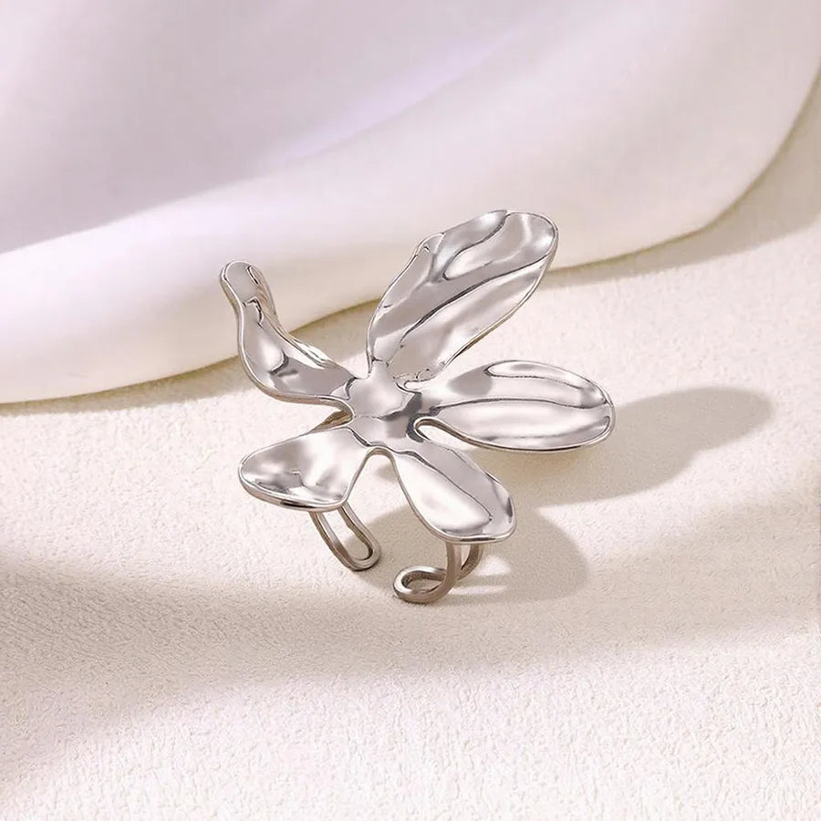 18K Gold Heart & Flower Stainless Steel Ring