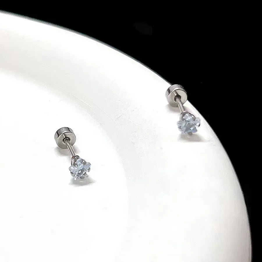 Gold Star & Heart Zircon Flat Back Earrings Silver Five-pointed Star White Zirconium 3mm Pair