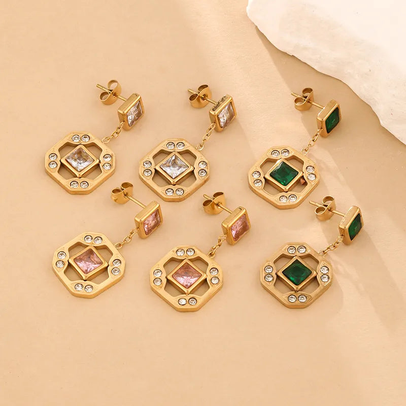 14K Gold Plated Purple Zircon Drop Earrings