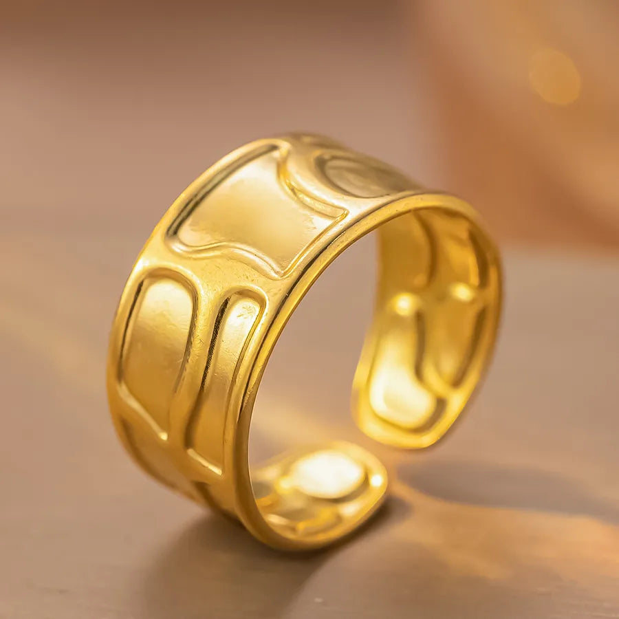 Geometric Titanium Steel Couple Ring K191 Gold Ring Adjustable