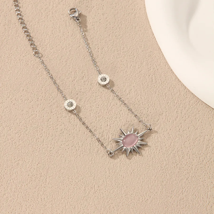 18K Gold Plated Pink Gemstone Stainless Bracelet