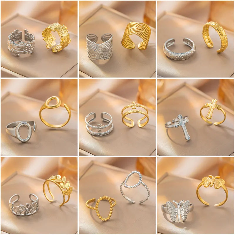 Gold Plated Geometric Titanium Steel Open Ring