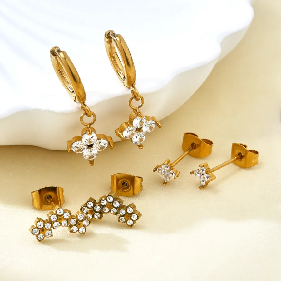 Elegant 18K Gold Plated Zircon Stud Earrings