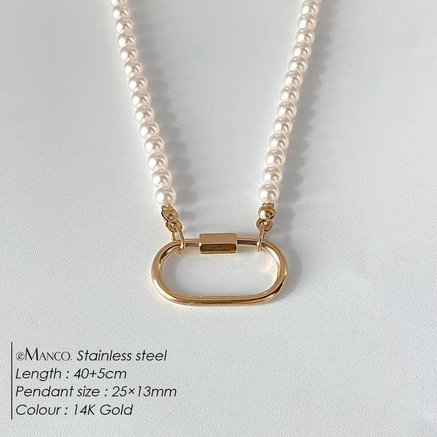 Geometric Pearl Stainless Steel Pendant Necklace XNL0043 Gold