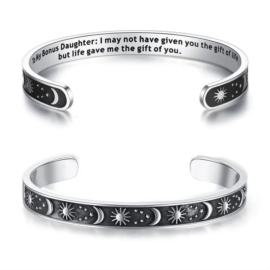 Retro Heart Stainless Steel Bangle 13-Bonus Daughter Gifts - Sun & Moon