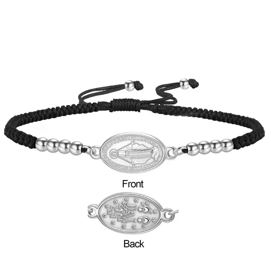 Stainless Steel Virgin Mary Bracelet – Black & Red Rope Steel Color-black Rope