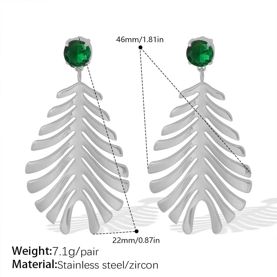 Gold Ginkgo Leaf Stud Earrings for Women EH210GS Green Zirconia Silver Earrings