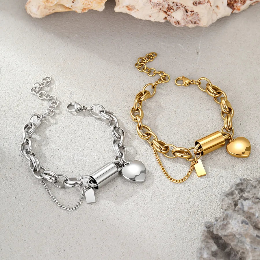 Gold Heart Pendant Stainless Steel Bracelet