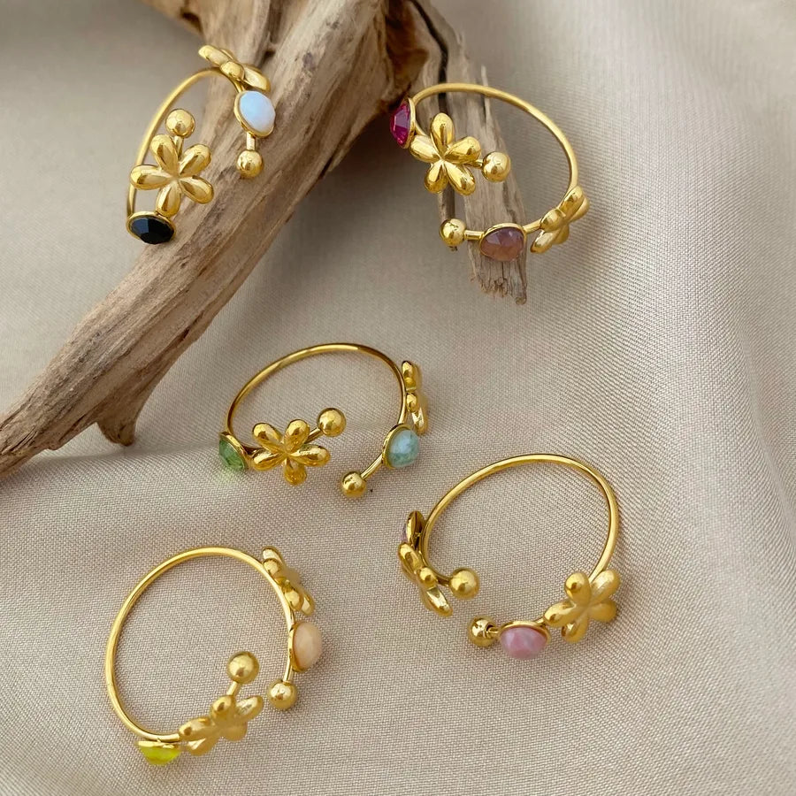 Gold Plated Flower Open Ring for Women