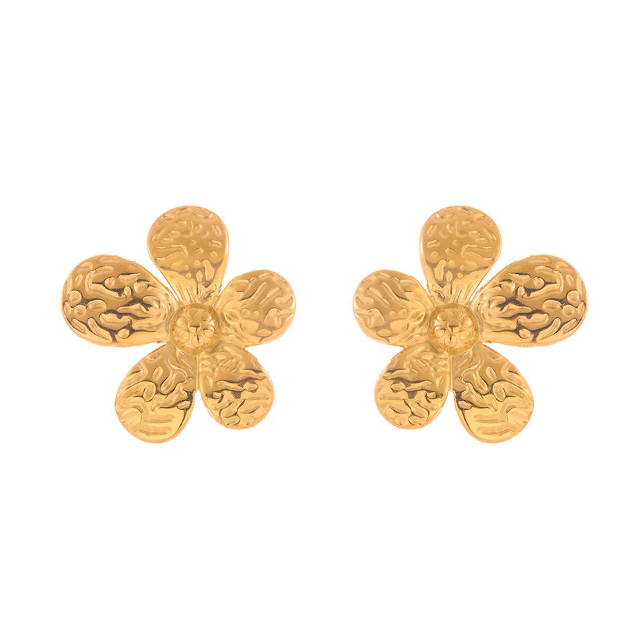 Titanium Steel Flower Stud Earrings for Women
