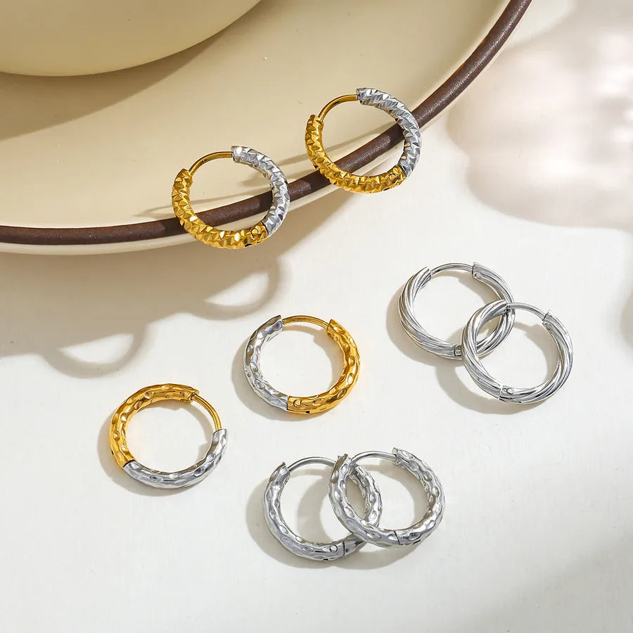 18K Gold Plated Textured Round Earrings