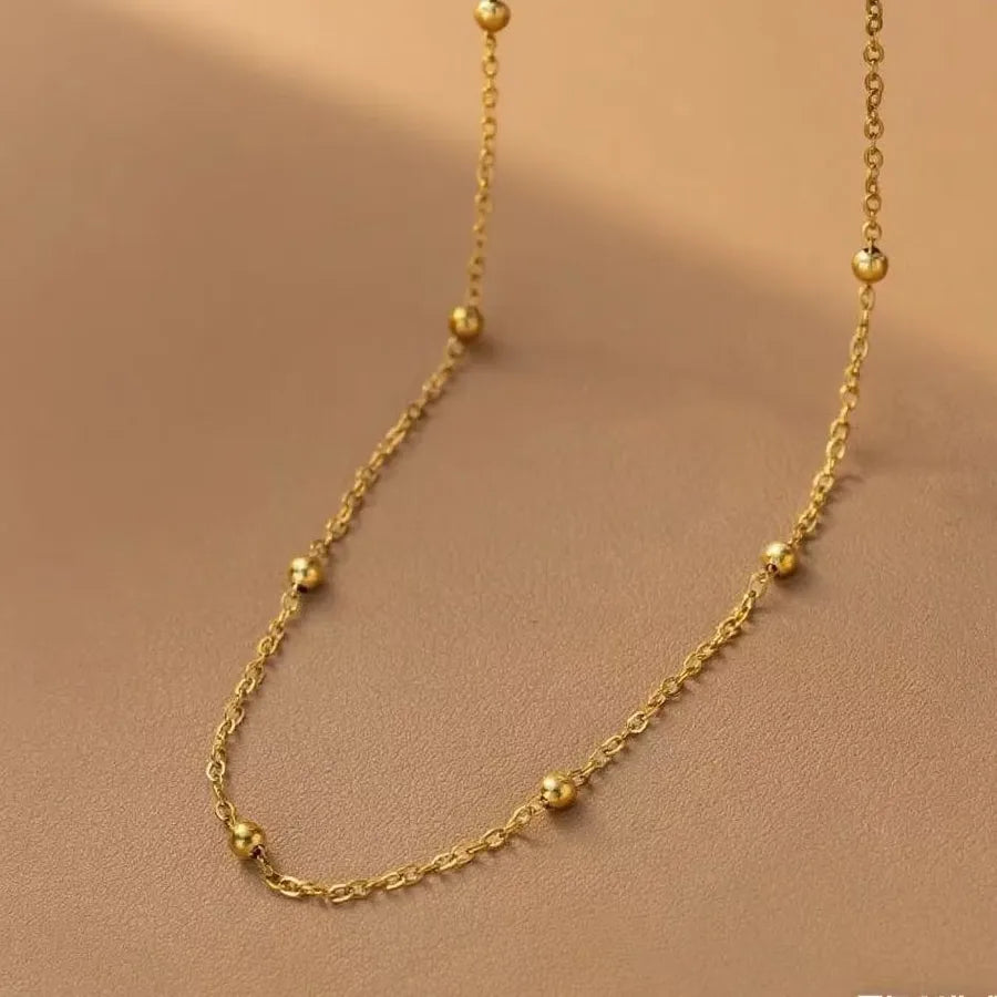 Women's Titanium Steel Box Chain Pendant Necklace Round Bead O Chain Necklace - Gold