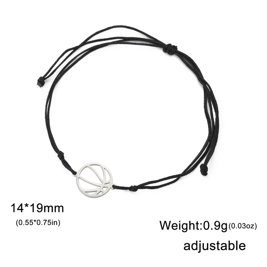 Stainless Steel Sports Pendant Bracelet Steel Color Basketball-Black Rope