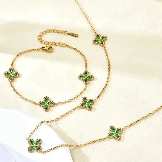 18K Gold Plated Zircon Flower Jewelry Set