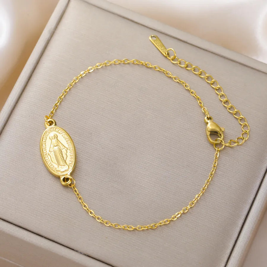 Stainless Steel Virgin Mary Bracelet – Black & Red Rope