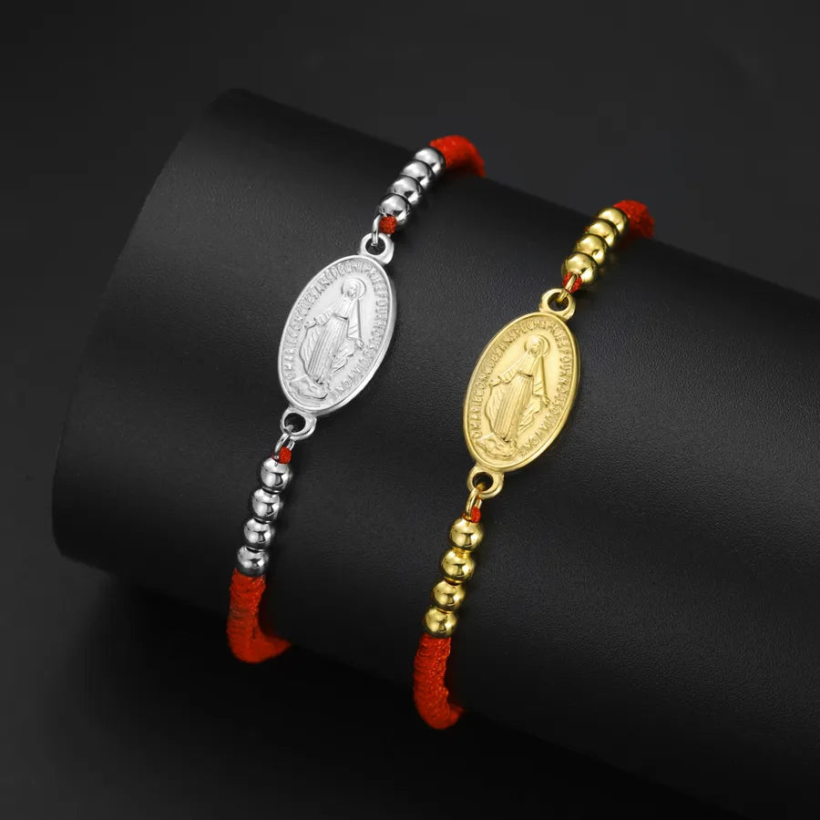 Stainless Steel Virgin Mary Bracelet – Black & Red Rope
