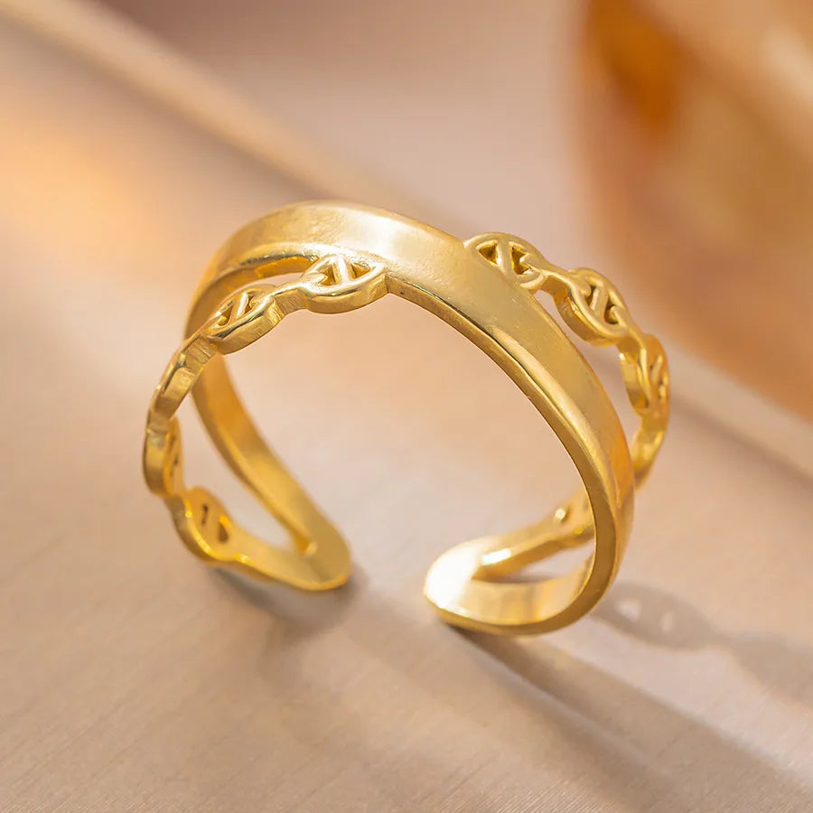 Geometric Titanium Steel Open Ring K55 Gold Ring Adjustable