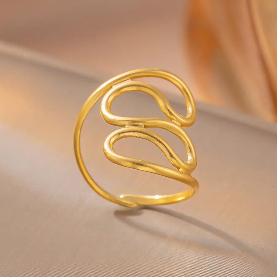 18K Gold Geometric Titanium Steel Open Ring K23 Gold Ring Adjustable