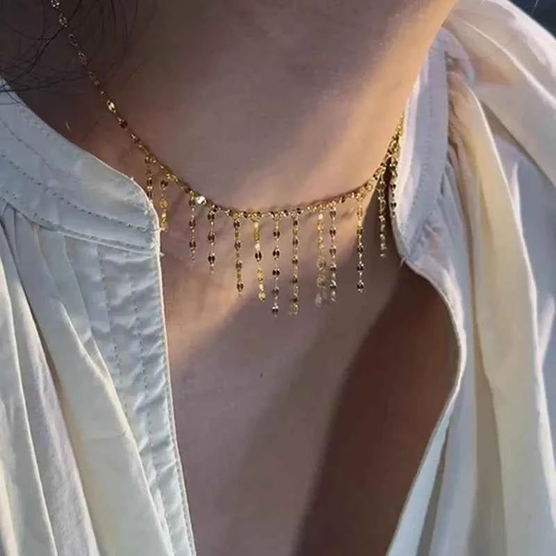 Golden Tassel Titanium Necklace