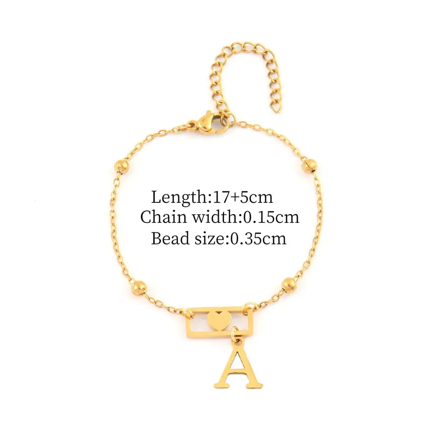 Gold Stainless Steel Initial Heart Bracelet Gold A