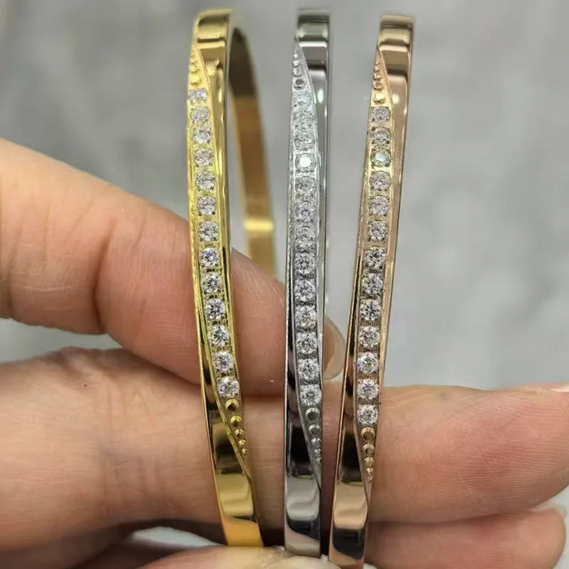 Gold Diagonal Titanium Steel Bracelet for Women