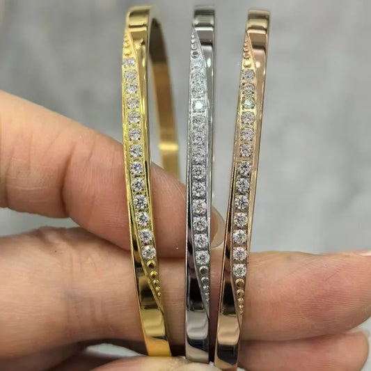 Gold Diagonal Titanium Steel Bracelet for Women