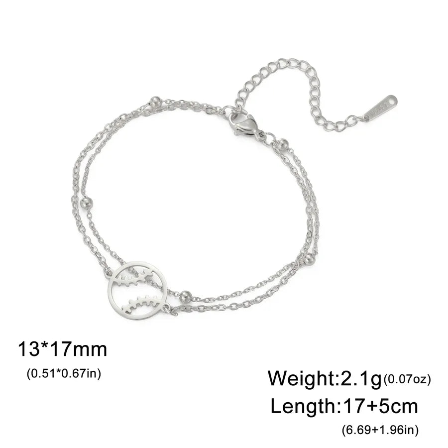 Stainless Steel Sports Pendant Bracelet Steel Color Baseball-Double Layer Chain