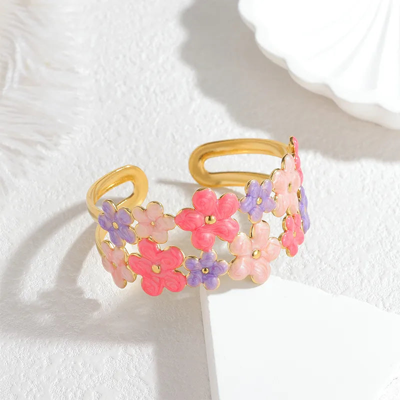 Adjustable Gold Flower Bangle Bracelet