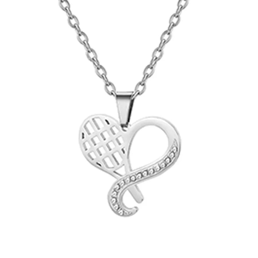 Stainless Steel Sports Pendant Necklace Steel Color Love Badminton