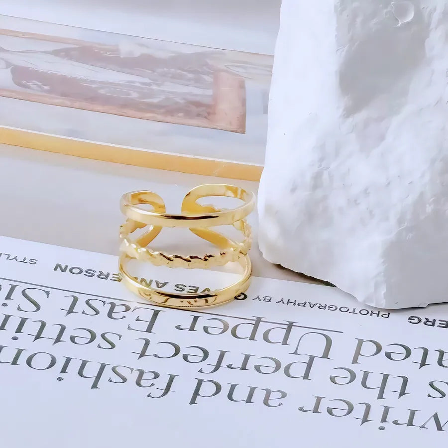 Gold Bamboo Titanium Steel Open Ring Adjustable Opening Golden Hydraulic J89