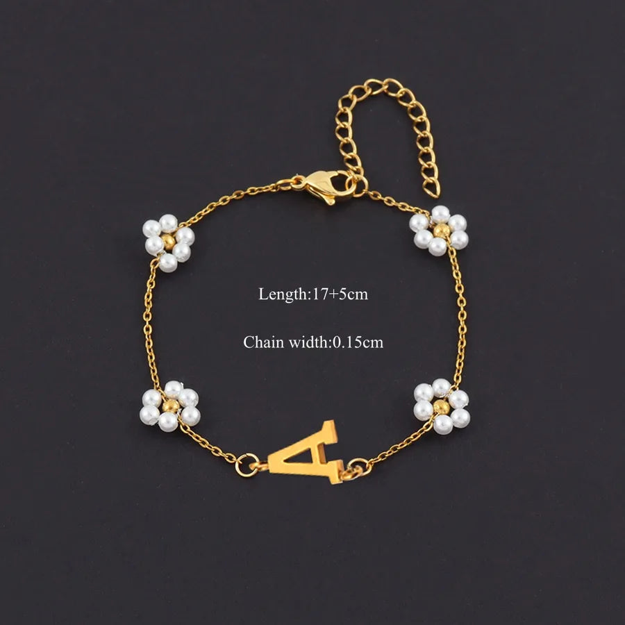 Gold Initial Pearl Bracelet – Vintage 18K Plated Gold A