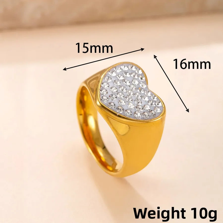 Gold Geometric Titanium Steel Ring 9 Gold -Heart-shaped (Large)