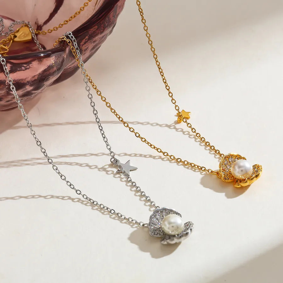 Gold Shell Pendant Necklace with Diamond Detail