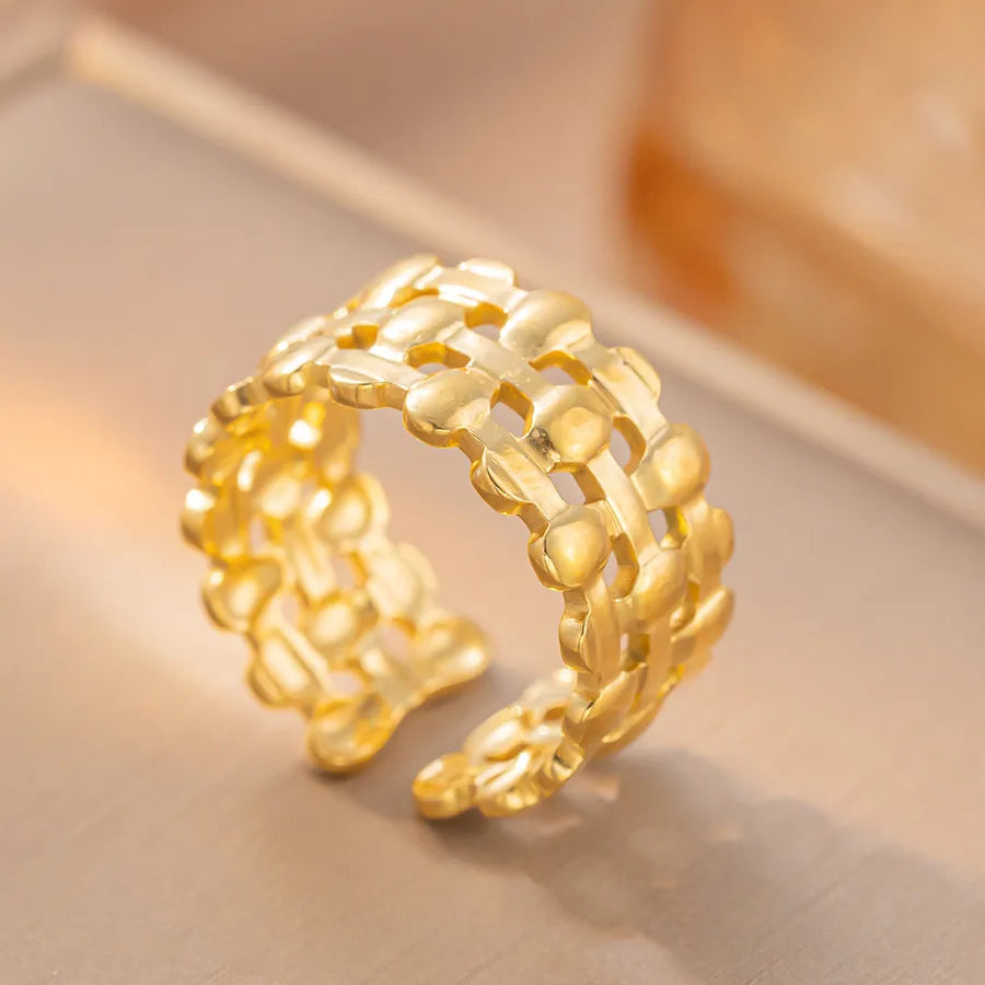 Geometric Titanium Steel Couple Ring K67 Gold Ring Adjustable