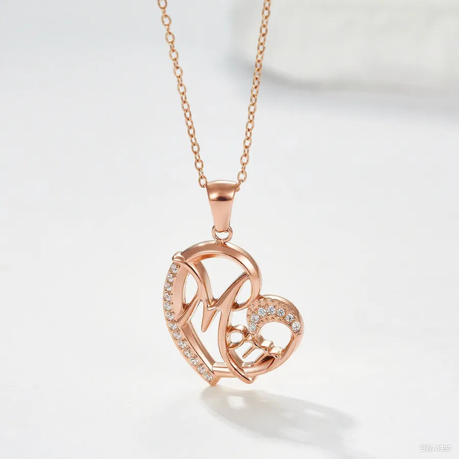 Titanium Steel Heart Necklace with Rose Detail N0454R Rose Gold MM Concentric Style
