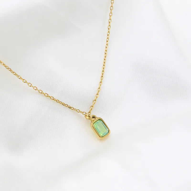 Square Zircon Pendant Necklace – Stainless Steel