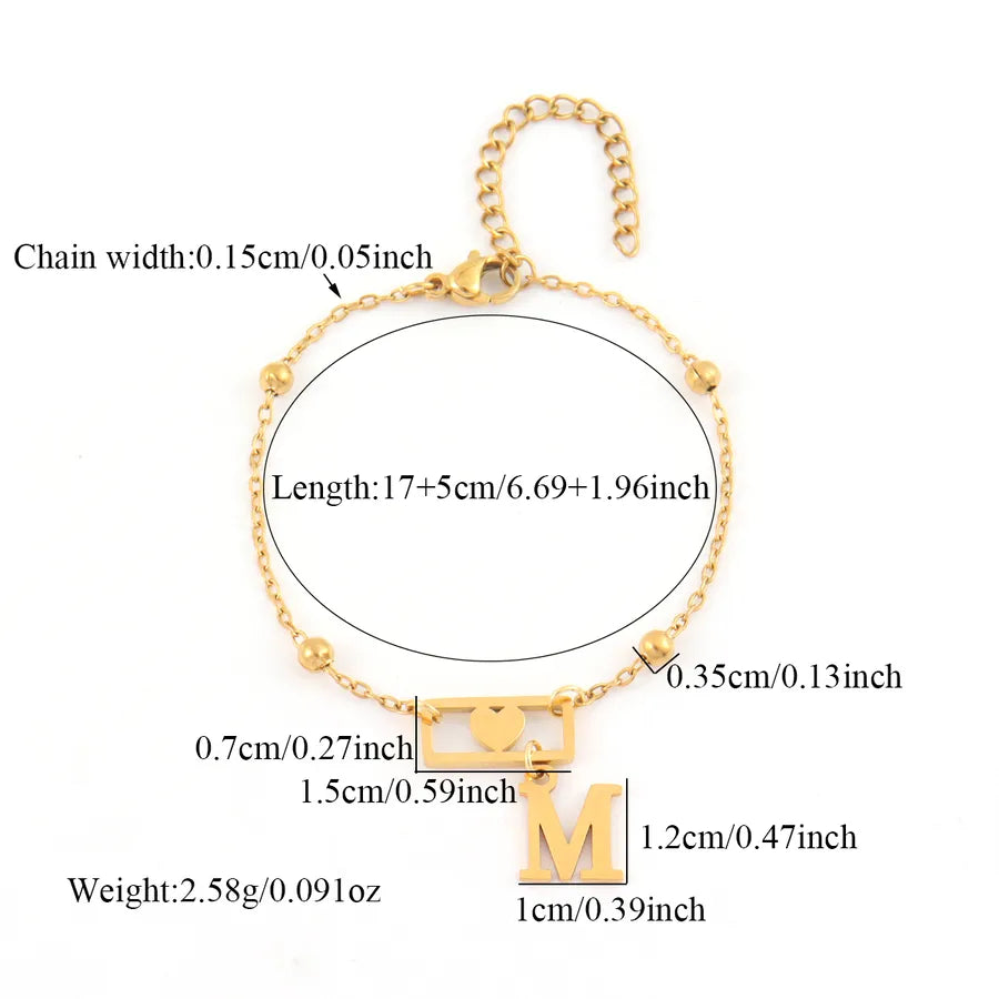 Gold Stainless Steel Initial Heart Bracelet