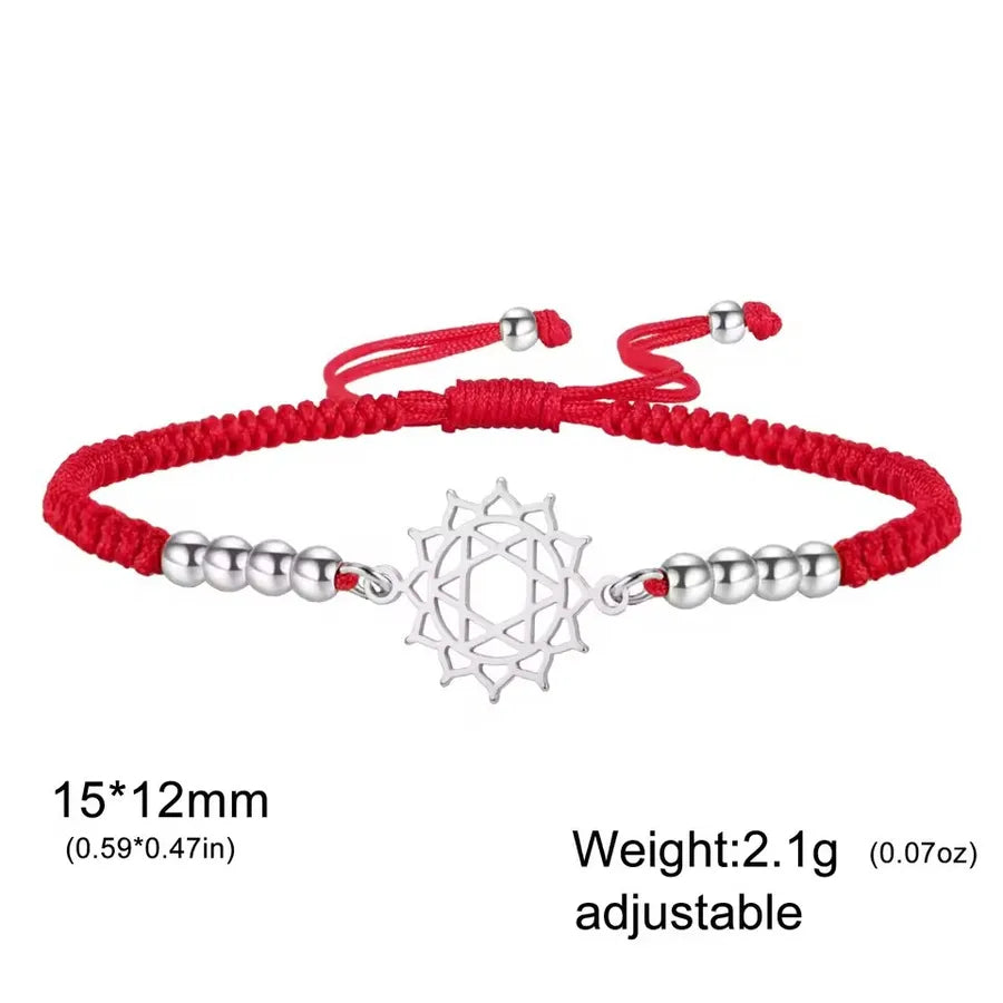 Mandala Lotus Red Rope Bracelet Element 5-steel Color with Red Rope