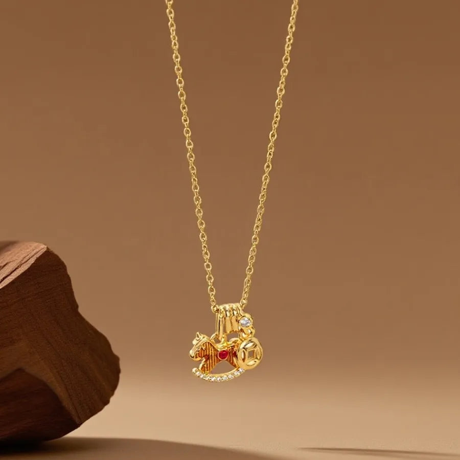 Geometric Titanium Steel Necklace for Women X08307 [Copper Pendant] Little Pony - Necklace - Gold