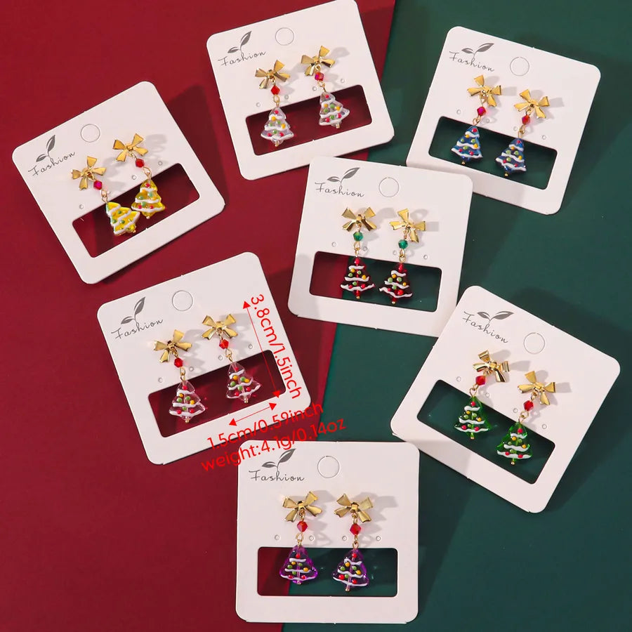 Hand-Painted Christmas Tree Earrings