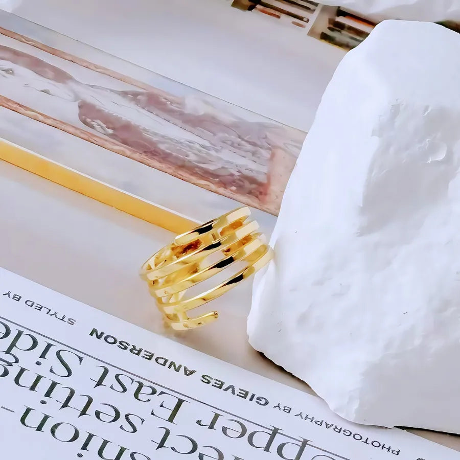 Gold Bamboo Titanium Steel Open Ring Adjustable Opening Golden Hydraulic J96