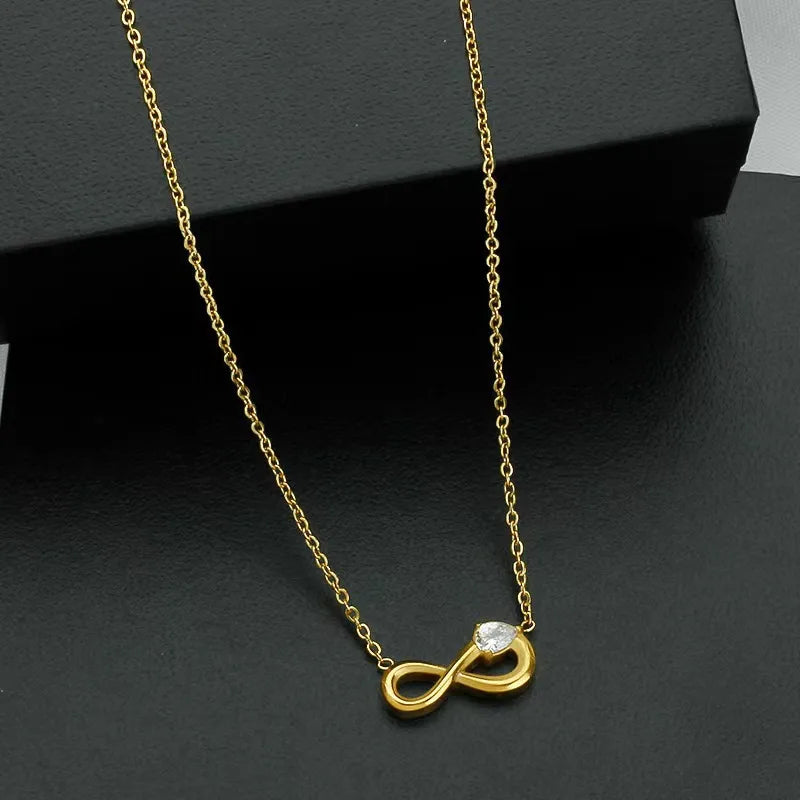 Titanium Infinity Necklace with Zircon N0078 Gold Water Drop Style