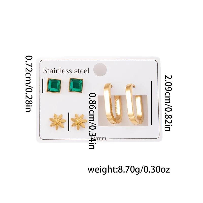 Green Zirconia Oval Titanium Steel Stud Earrings TYGE0967