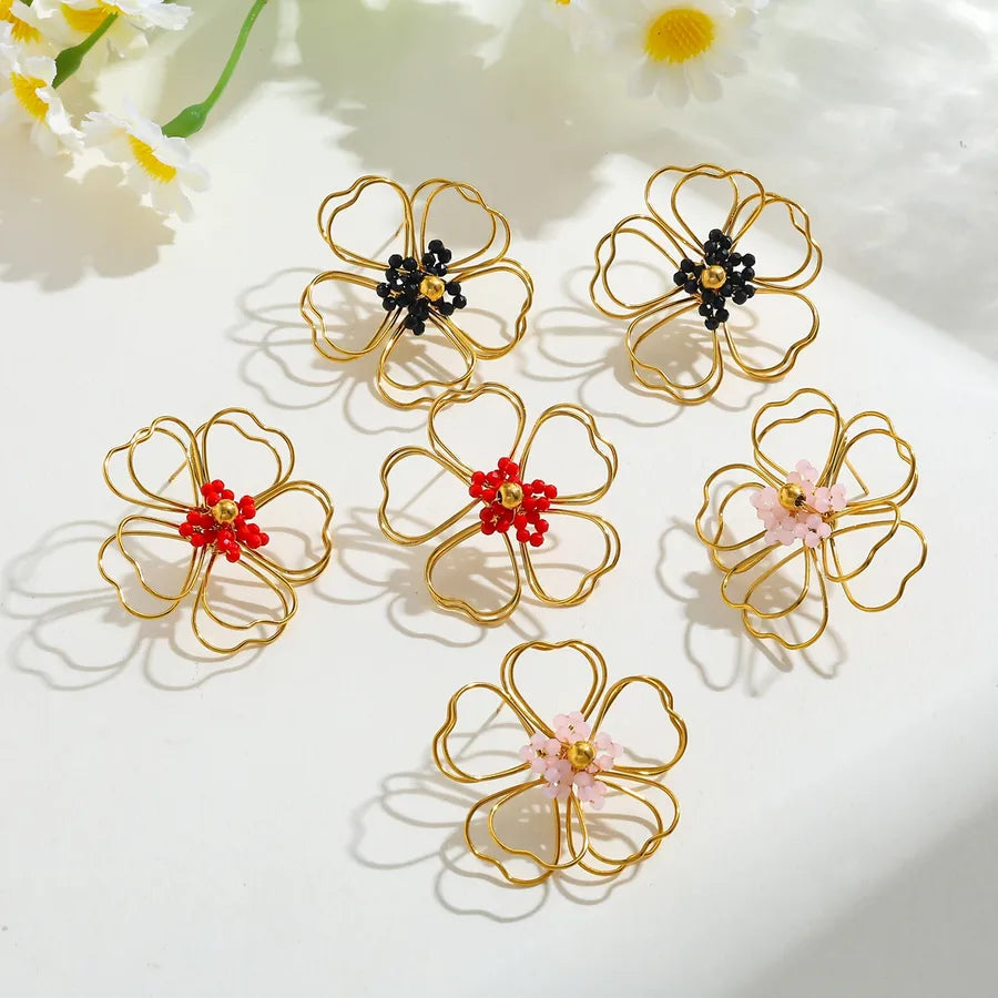 18K Gold Plated Hollow Flower Stud Earrings