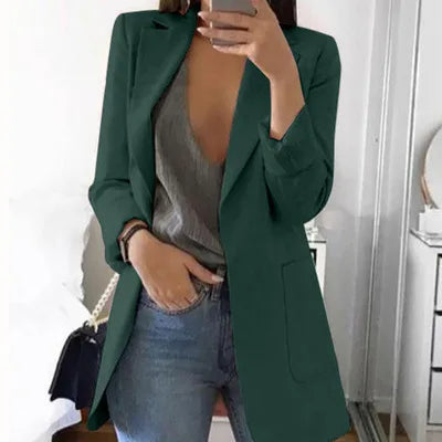 Women's Slim Fit Open Front Blazer Cardigan Green