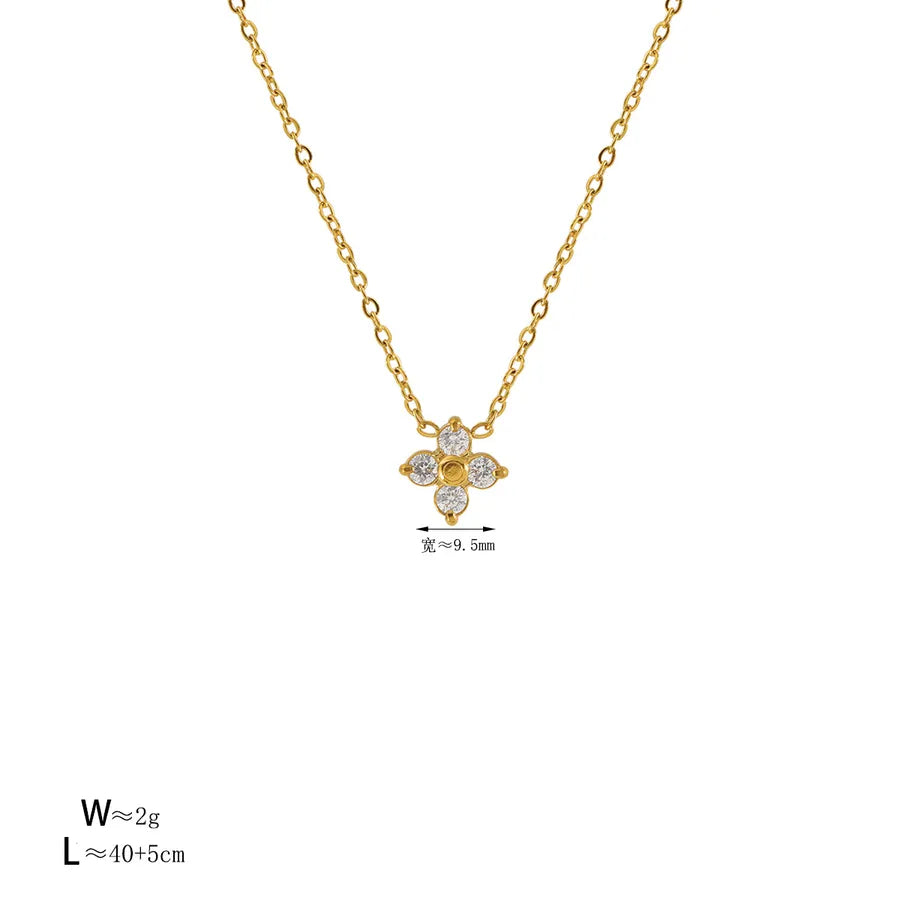 Gold Zircon Flower Pendant Necklace – 18K Plated