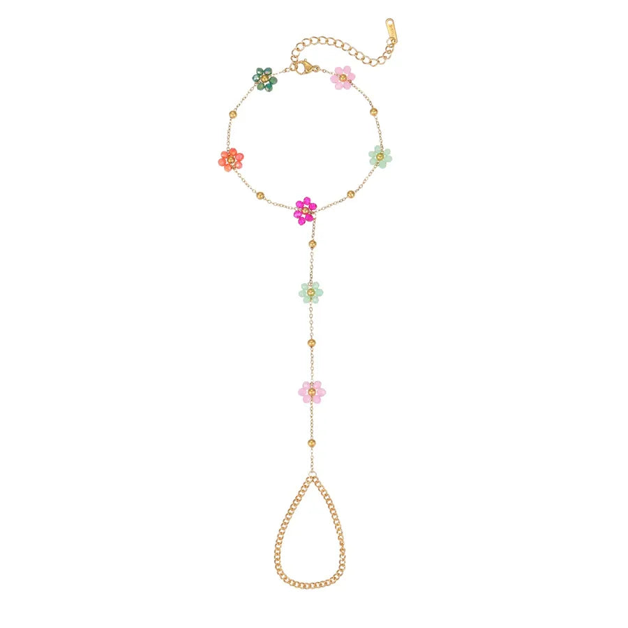 Gold Plated Beaded Flower Bracelet for Women