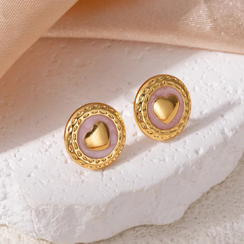 Moon Drop Titanium Stud Earrings Love Round Earrings-Purple 1559