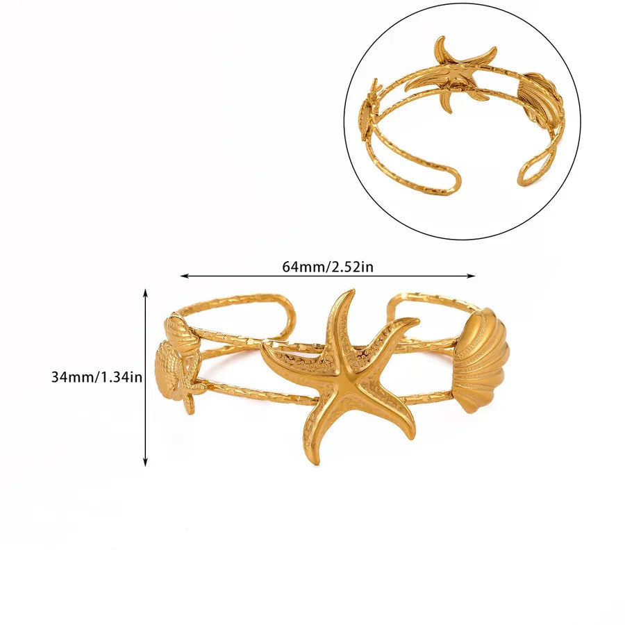 Ocean-Inspired Double Layer Heart & Star Bracelet Gold 18k