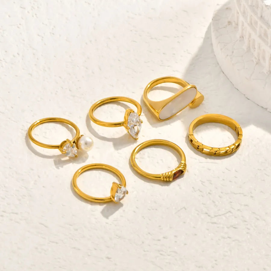 White Shell & Zircon Gold Plated Statement Ring